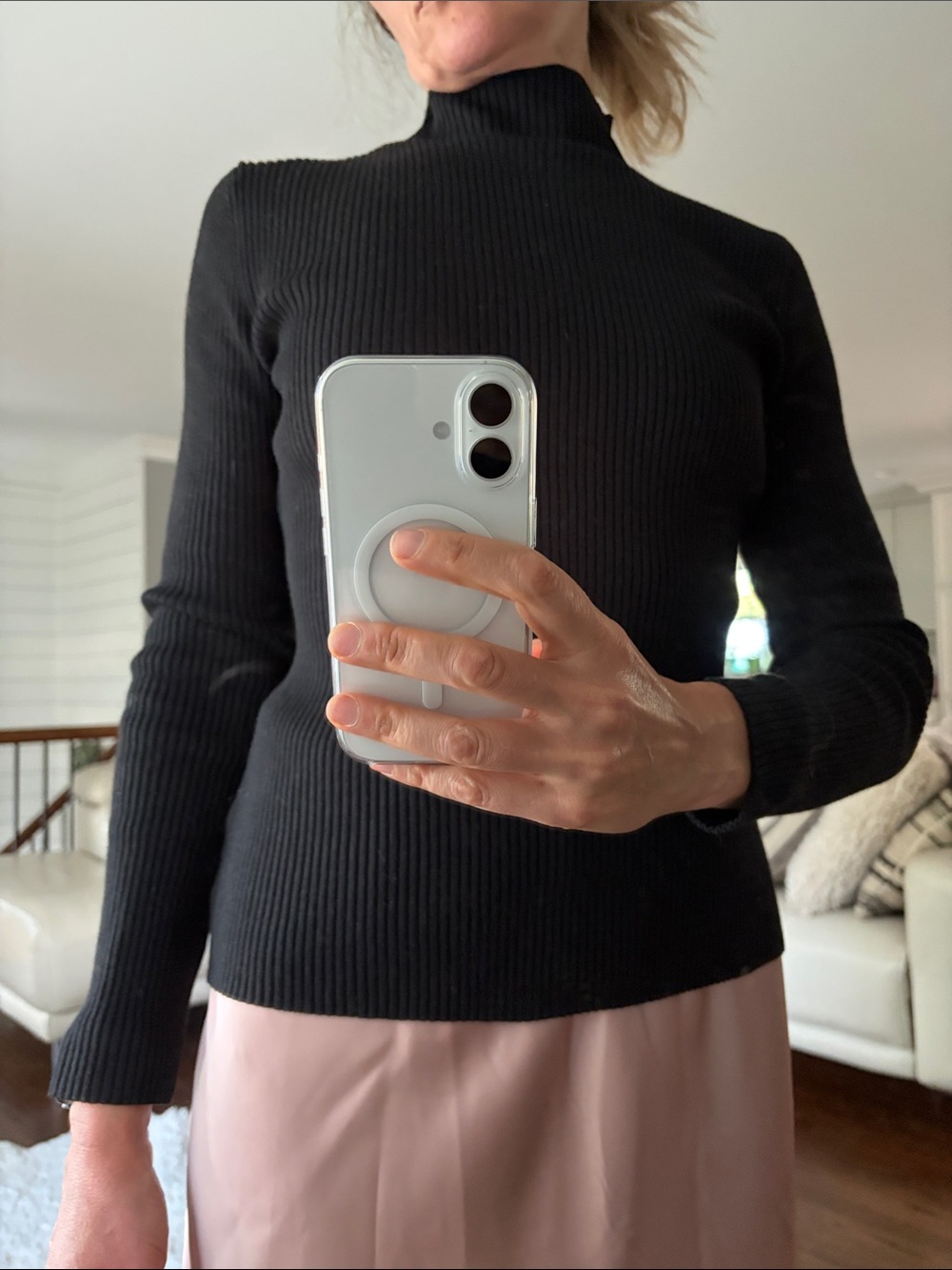 H&M Black Ribbed Mock Neck Long Sleeve Top